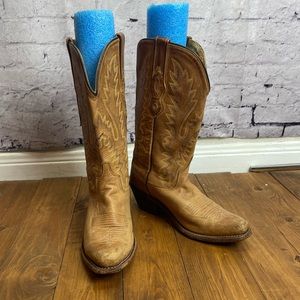 Old West Distressed leather cowgirl boots snip toe tan size 5